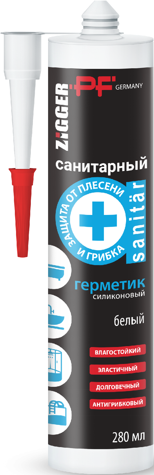 Силикон санитарный ZIGGER PF белый 280 мл 02-02-28 (24)