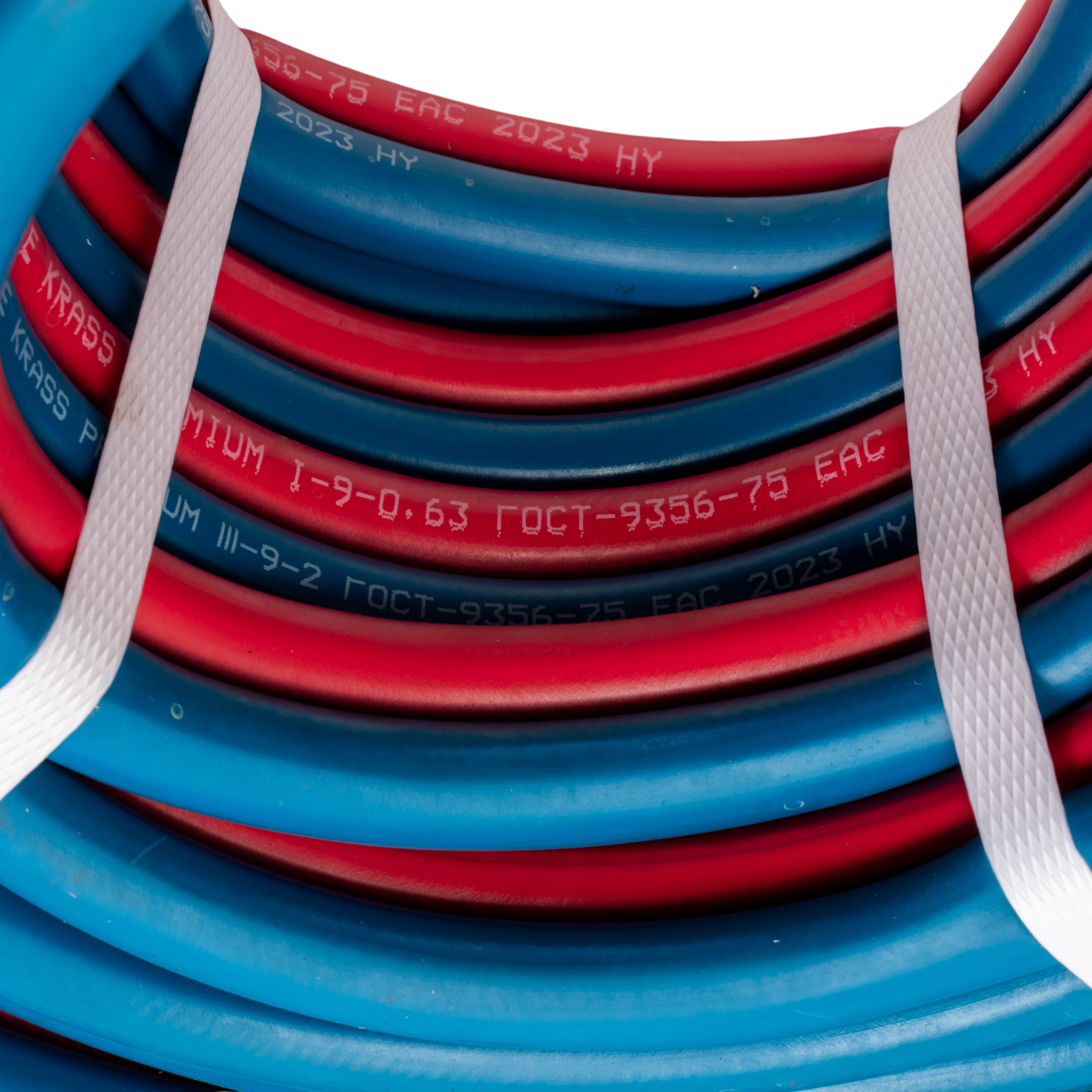 Рукав газовый спаренный I класс Ø 9,0 мм ацетилен/пропан (красный) / III класс Ø 9,0 мм кислород (синий) (бухта 40м)