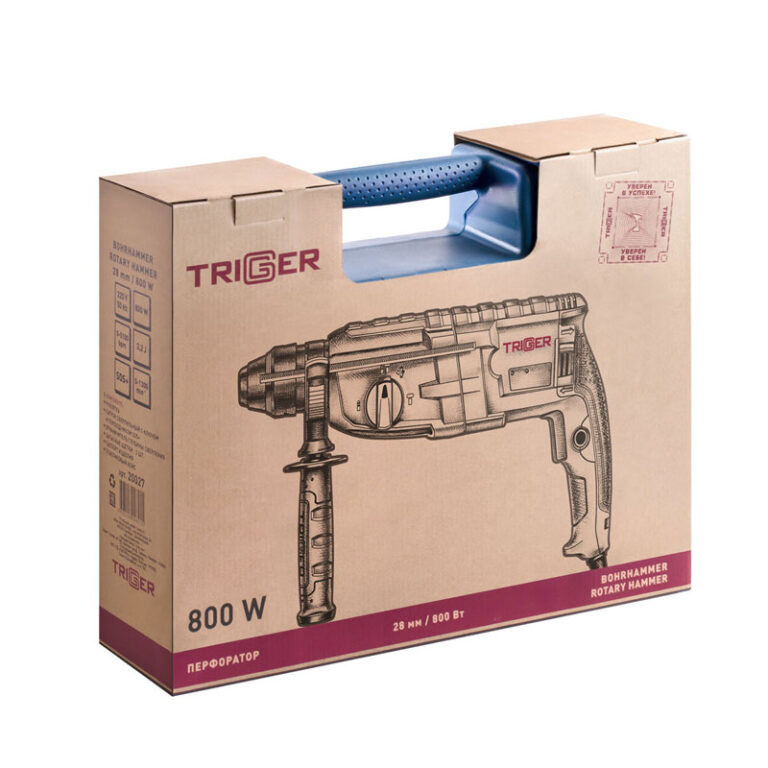 Перфоратор сетевой Trigger 20027, SDS-plus 28 мм 800Вт 3 режима 3,2Дж, L кабеля=4м,кейс — изображение 30