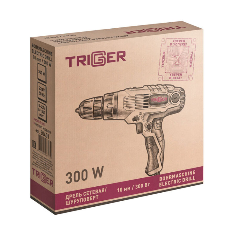 Дрель-шуруповерт сетевая Trigger 20401, 10 мм, 0,32кВт, 32 Нм, реверс, 0-1000 об/мин — изображение 24