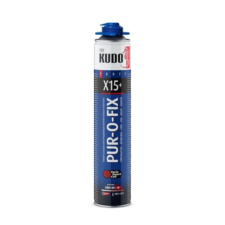 Клей-пена универсальный констр. Kudo Pur-o-Fix X15+ проф., всесезонный (1 л) — изображение 2
