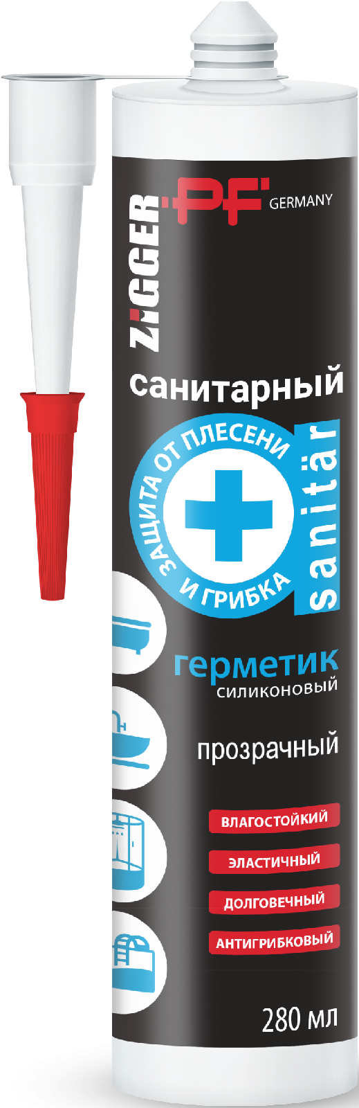 Силикон санитарный ZIGGER PF прозрачный 280 мл 02-02-29 (24)