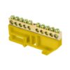 Шина "N" нулевая с желтым изолятором на DIN-рейку 100 А, 6х9 мм (10 отв.) большая стойка