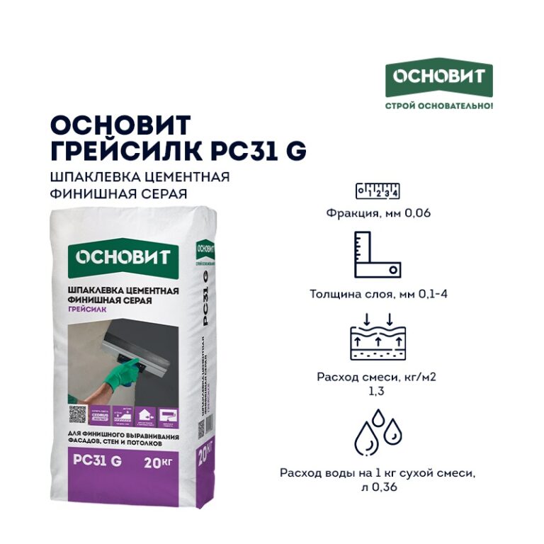 Шпаклевка цементная финишная Основит Грейсилк PC31 G, 20 кг — изображение 4
