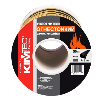 Уплотнитель KimTec 15*8 мм самоклеящийся огнестойкий 50м черный 04-14-62 (6)