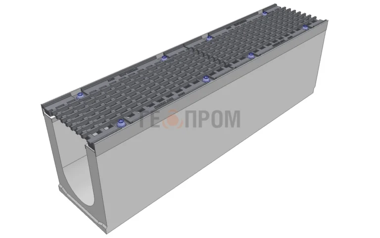 Лоток водоотводный бетонный Super DN150 h=275 с решеткой чугунной ВЧ (комплект) кл. Е600