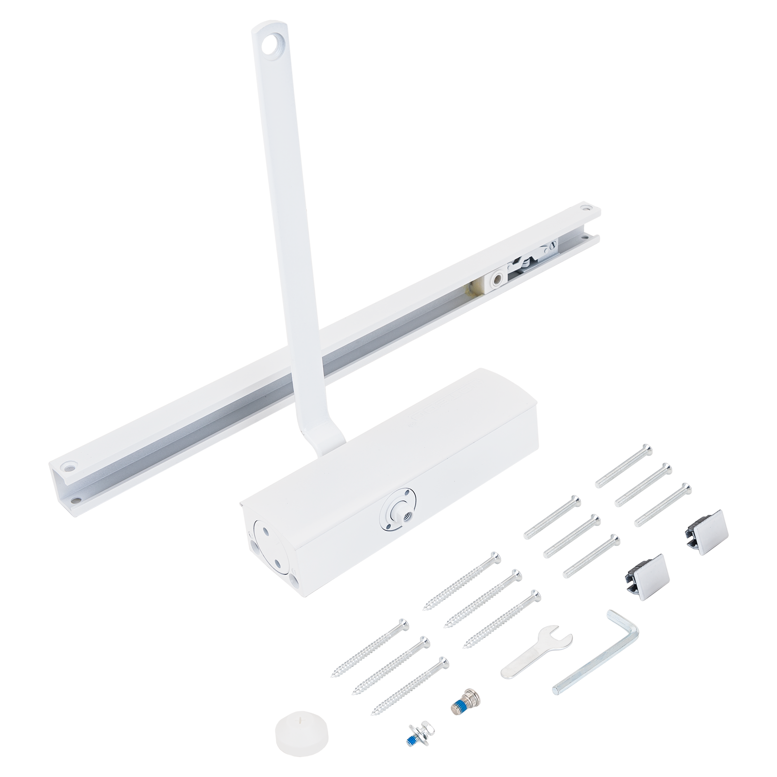 NOTEDO Доводчик дверной DC-075 SL+HO WHITE со скользящей тягой, с фикс. до 60 кг белый (10)