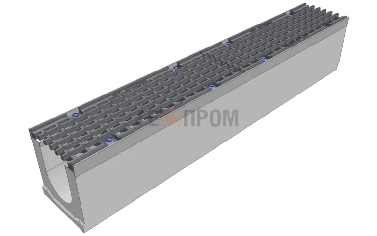 Лоток водоотводный бетонный Super DN100 h=165 с решеткой чугунной ВЧ (комплект) кл. C250