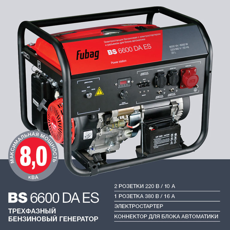 FUBAG Бензиновый генератор с электростартером и коннектором автоматики BS 6600 DA ES — изображение 2