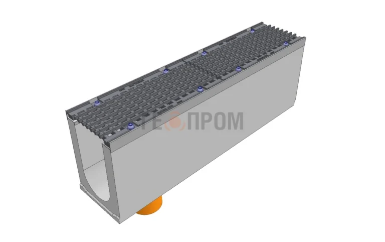 Лоток водоотводный бетонный Super DN150 h=310 с решеткой чугунной ВЧ (комплект) кл. D400 с вертикальным водосливом