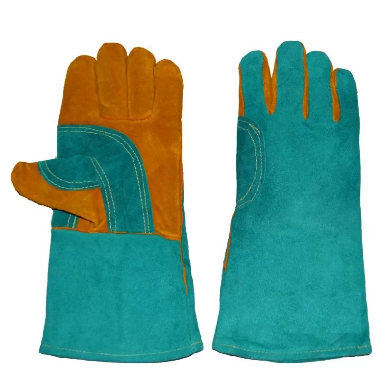 Краги спилковые зелёные усиленные W108K, кевларовая нить