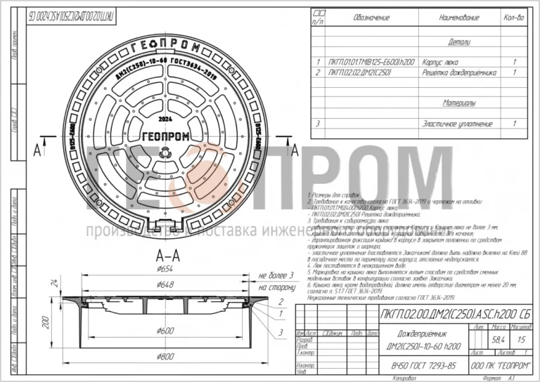 Дождеприемник магистральный ДМ2(С250)-10-60 ВЧ50 140/200 — изображение 2