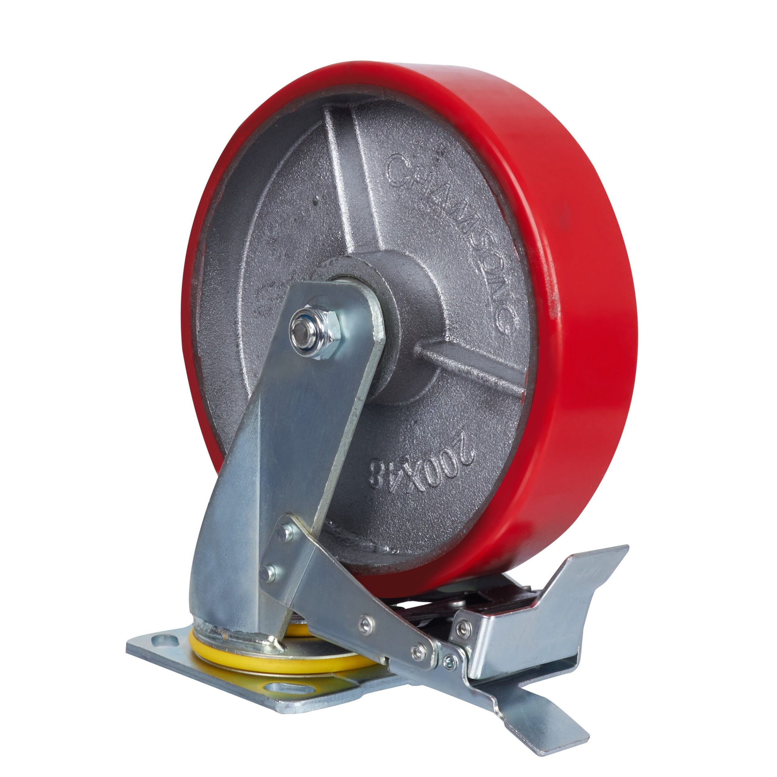 Большегрузное колесо с полиуретановой шинкой С-4102-DUS поворотное, с тормозом, г/п 1100 кг