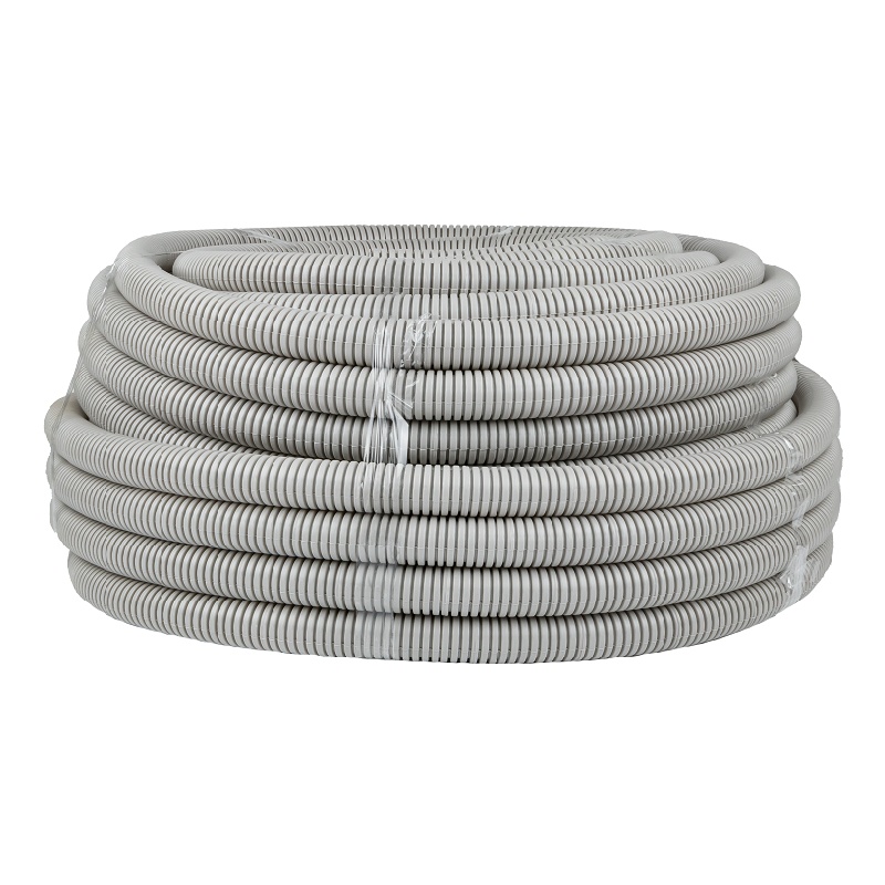 Труба гофрированная ПВХ легкая с зондом, d=32 мм, серая (50 п.м.)