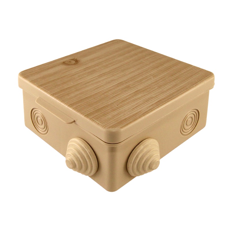 Коробка разветвительная о/у 100х100х55 мм, 8 вводов, светлое дерево IP54