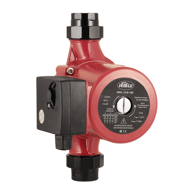 Насос циркуляционный Jemix 3 скорости, 25/8-180мм с гайками, t=110C