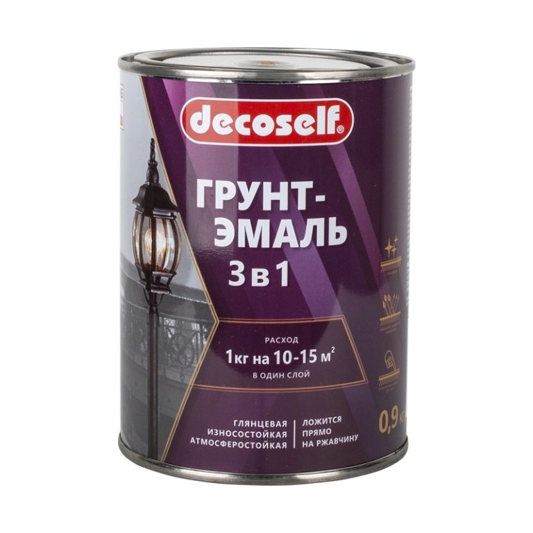 Грунт-эмаль Pufas Decoself 3 в 1 глянцевая чёрная (0,9 кг)