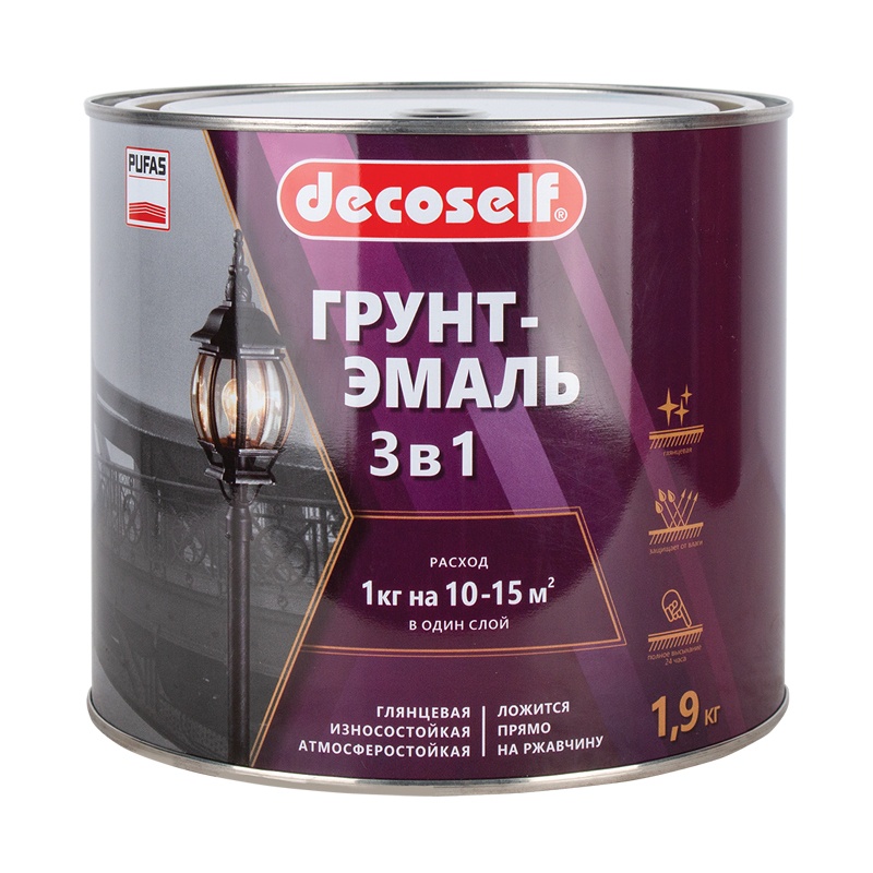 Грунт-эмаль Pufas Decoself 3 в 1 быстросохнущая матовая красно-коричневая (1,9 кг)