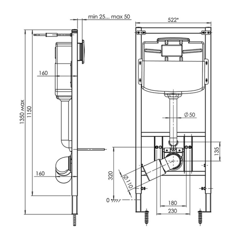 Инсталляция д/подвесного унитаза б/клавиши Ани-Пласт WC1110, 522 мм — изображение 2