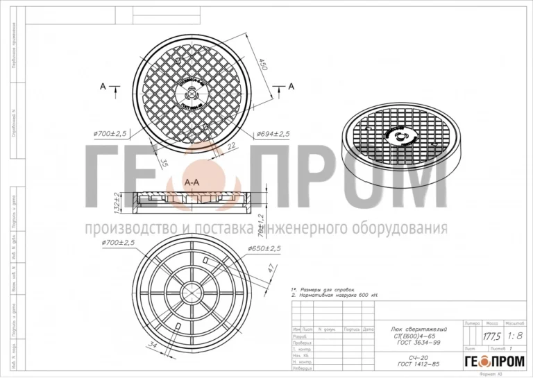 Сверхтяжелый чугунный люк СТ(Е600)-4-65 — изображение 2